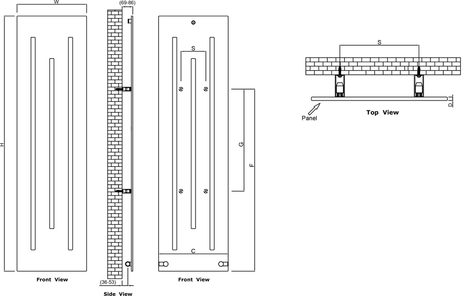 Reina Line RND-LE418A Anthracite Vertical Radiator 490mm x 1800mm