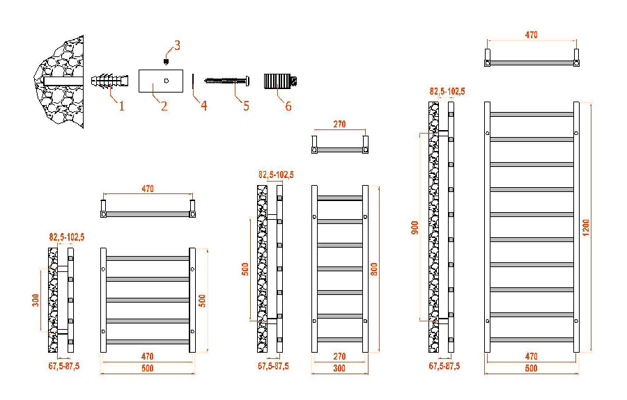 Reina Serena RND-SRN5120A Anthracite Towel Rail 500mm x 1200mm