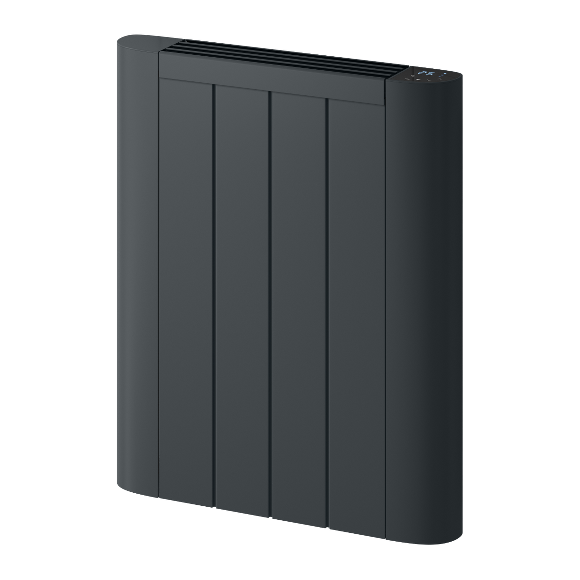 Black electric radiator on a white background