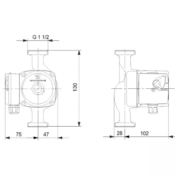 Grundfos UPS-1550N Domestic Hot Water Pump 1 ½" Connection 5m Head - 130mm Port to Port